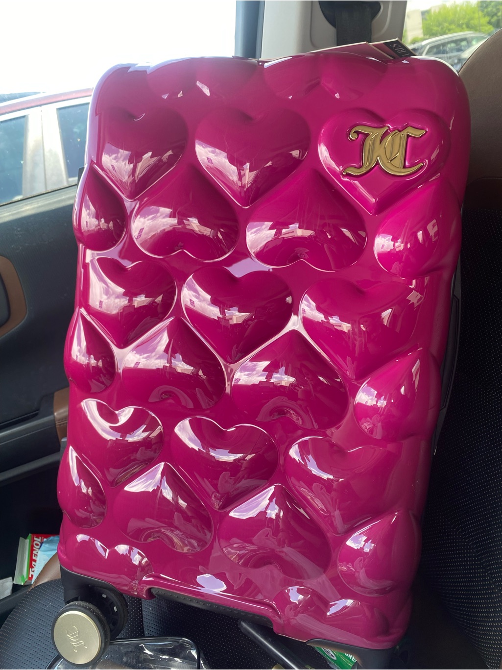 Juicy Couture Hot Pink Heart-Embossed Hard Shell Carry-On With Gold Logo